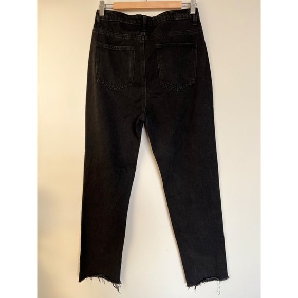 NWT PrettyLittleThings Black Mom Jean w/Fringe - Size 10 - Picture 6 of 7